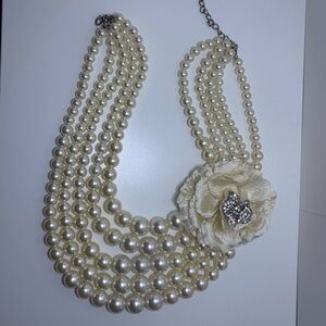 Elegant Pearl Necklace with Floral Accent